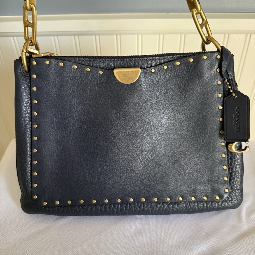 Coach Dreamer 54070 Shoulder Bag Purse Midnight Navy Blue Charms Rivets Medium - Picture 2 of 16